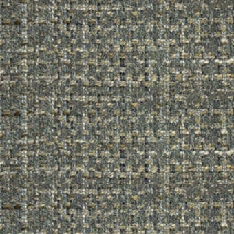 Gray tweed fabric sample with heathered mustard yellow, beige, and silver threads; dense, nubby weave—Pacini & Cappellini A54.